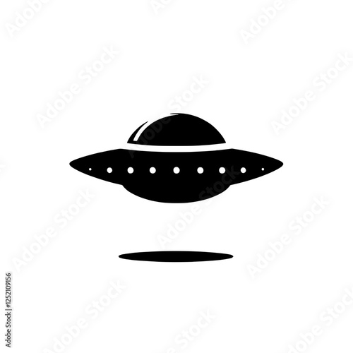 Unidentified Flying Object: A classic, minimalist illustration of a UFO, rendered in stark black against a transparent background. Perfect for science fiction, mystery, or extraterrestrial themes. 