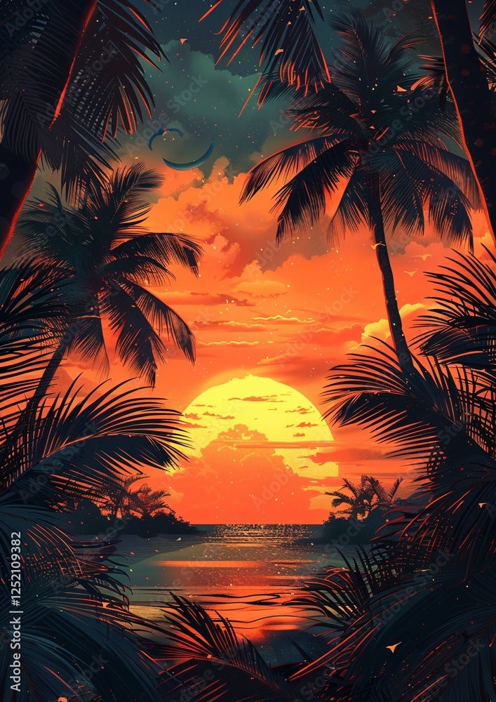Obraz premium a sunset over a tropical beach