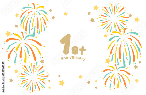 花火の1周年ベクターイラスト アニバーサリー 記念日 お祝い 祝賀