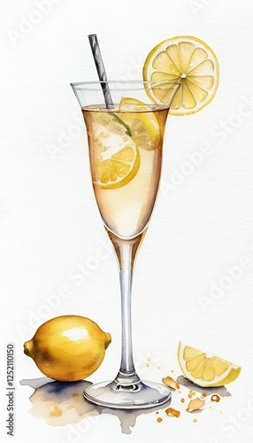 Obraz na płótnie cocktail decoration champagne watercolor illustration lemon glass peel beverage champaign cocktail sparkling illustration wedding holiday isolated wine watercolor celebration celebrate white w salonie