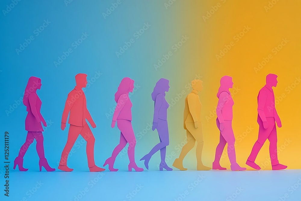 Colorful Diverse Figures Walking in Solidarity Colorful Diverse Figures Walking in Solidarity