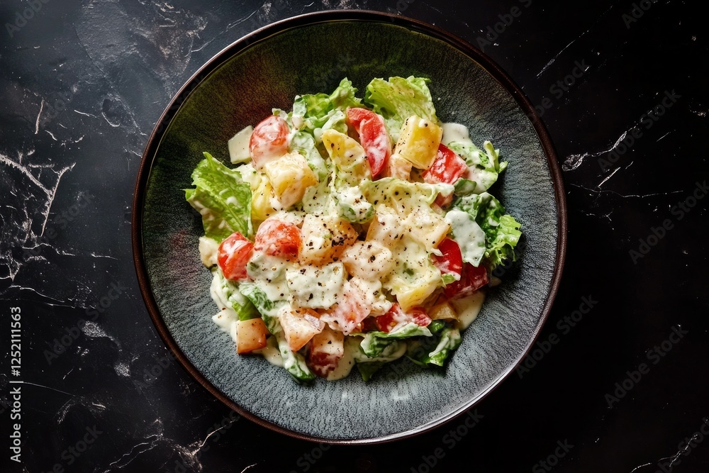 Grilled chicken salad on marble tabletop. AI image Grilled chicken salad on marble tabletop. AI image