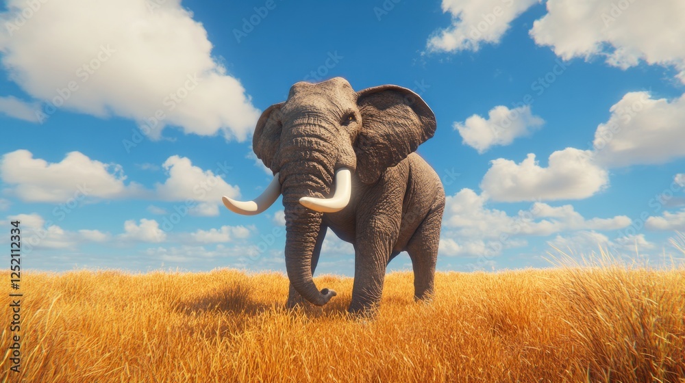 Fototapeta premium Majestic African Elephant in Golden Savanna Grassland