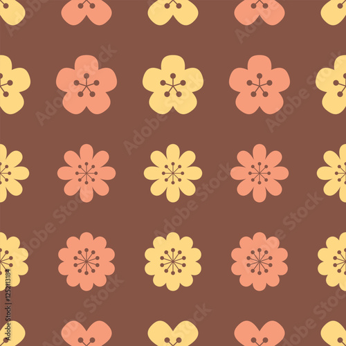 Retro flowers vector repeat pattern. Vintage floral seamless illustration background.