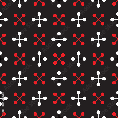 Simple asterisks vector repeat pattern. Red and white crosses seamless illustration background.