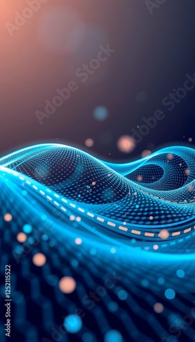 wave cyber technology abstract rendering illustration particles dots flow moving 3d lines network abstract background connection technology datum connect business digital science concept design