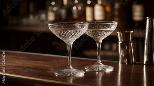 Wallpaper Mural Elegant Crystal Champagne Coupes on Bar Top Torontodigital.ca