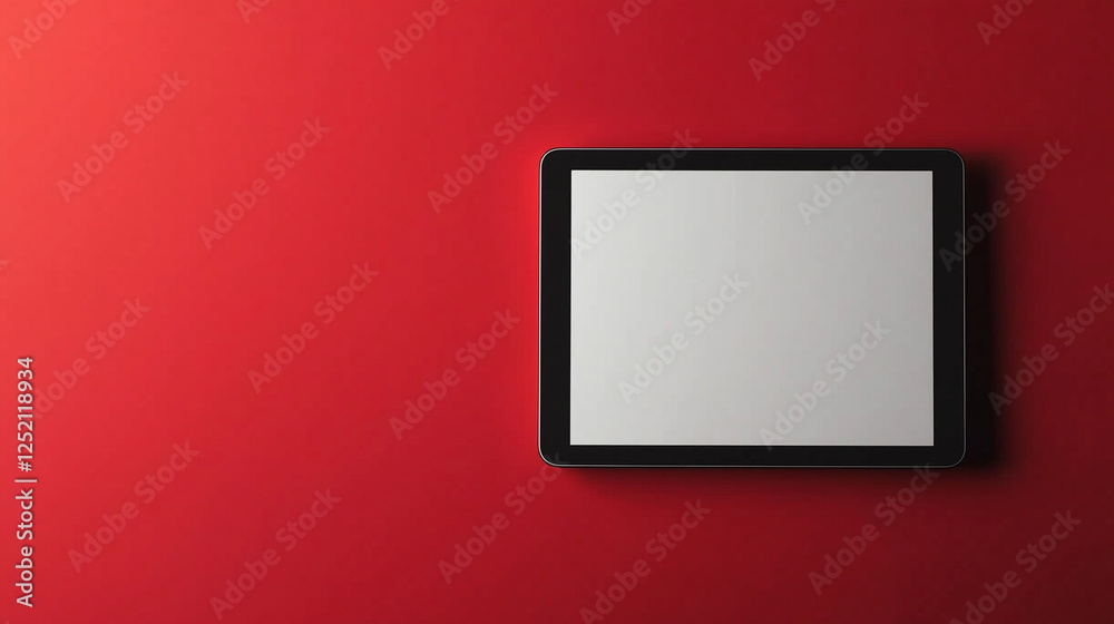 Fototapeta premium blank horizontal tablet pc mockup, empty tablet screen template on red background