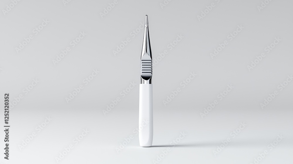 White handle precision tweezers on white background, studio shot White handle precision tweezers on white background, studio shot