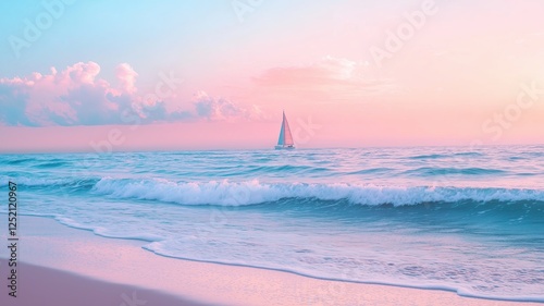 Water Color, Sailing adventure at dusk tranquil ocean waves nature photography serene beach scene aesthetic viewpoint dreamy atmosphere