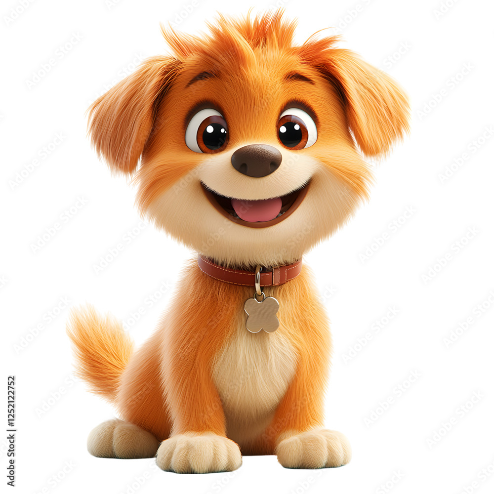 Fluffy 3D Cartoon Dog with Floppy Ears Isolated on Transparent Background Fluffy 3D Cartoon Dog with Floppy Ears Isolated on Transparent Background