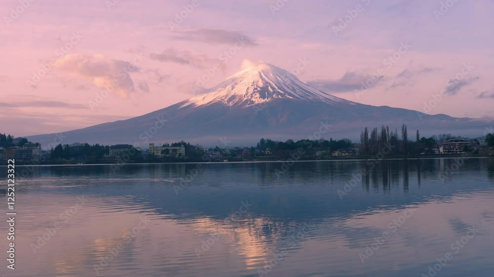 4k video, Peaceful morning view of Japanese lake and Mount Fuji in the background. 4k video, Peaceful morning view of Japanese lake and Mount Fuji in the background.