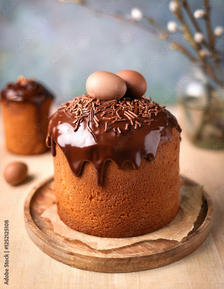 A scrumptious Easter-themed cake, known as babovka, featuring a rich chocolate glaze