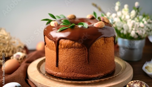 A scrumptious Easter-themed cake, known as babovka, featuring a rich chocolate glaze photo