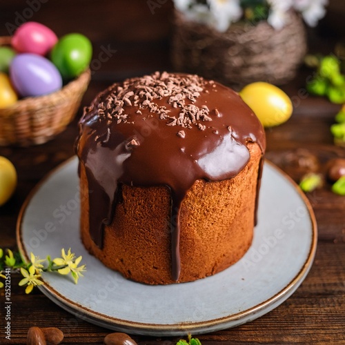 A scrumptious Easter-themed cake, known as babovka, featuring a rich chocolate glaze
