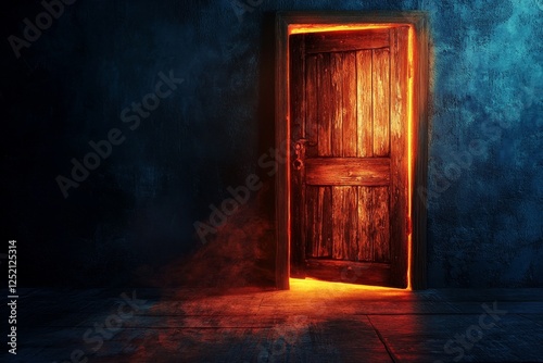 Glowing Doorway Room, Mystery, Escape, Fantasy, Dark, Wall, Light, Wooden, Open, Concept