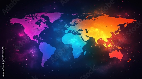 Cosmic World Map  Vivid Colors Shine