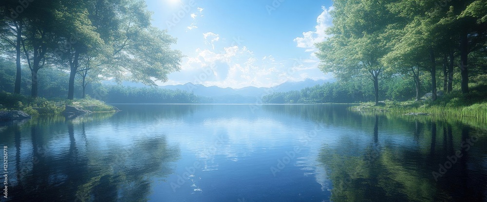 Serene Forest Lake Scene With Reflection Serene Forest Lake Scene With Reflection