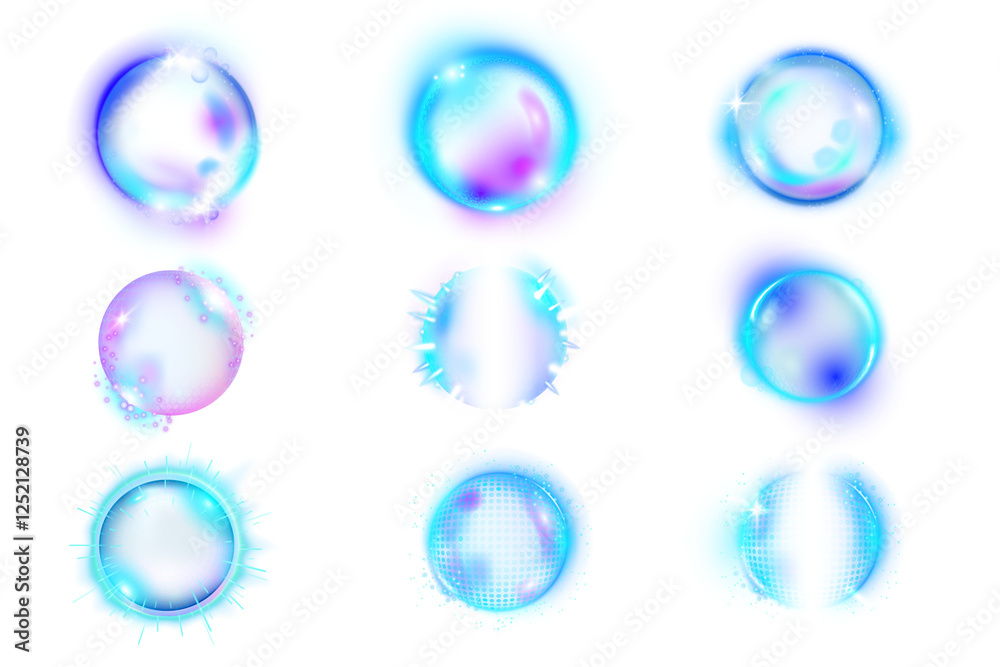 Set of 9 3d Isolated Blue and Purple Round Bubble Graphics Set of 9 3d Isolated Blue and Purple Round Bubble Graphics