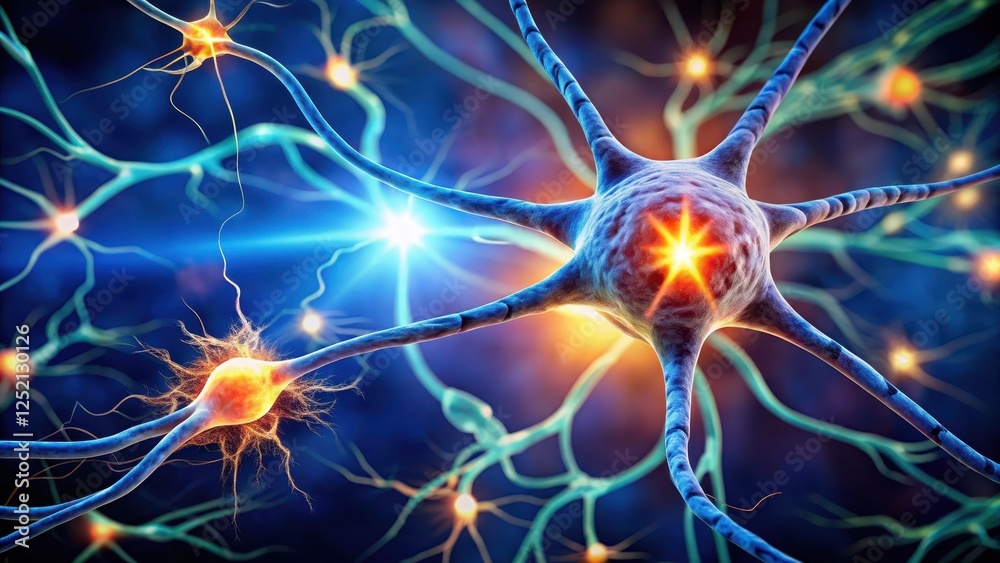 Neuron transmitting signal through a myelin sheath , electrical impulse, biology Neuron transmitting signal through a myelin sheath , electrical impulse, biology