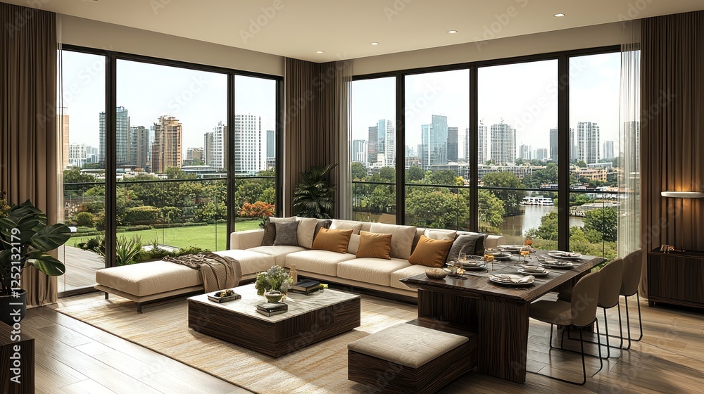 Fototapeta premium Modern City View Apartment Living Room Design