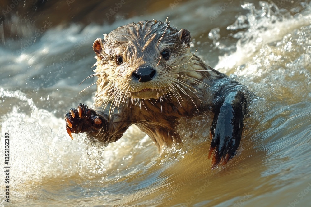 Otter in a water sports enthusiasta??s wetsuit, frolicking in a river, playful, agile, water-loving Otter in a water sports enthusiasta??s wetsuit, frolicking in a river, playful, agile, water-loving