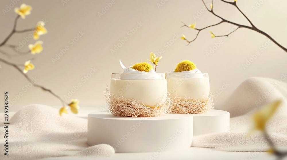 Glass Bowl of Bird's Nest Soup on Podiums Glass Bowl of Bird's Nest Soup on Podiums