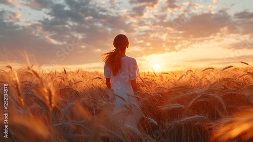 Wild oat (Avena fatua) on fields of wheat and barley crops in summer before harvest photo