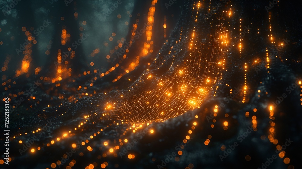 Obraz premium Glowing roots, dark forest, mystical energy, fantasy background, digital art
