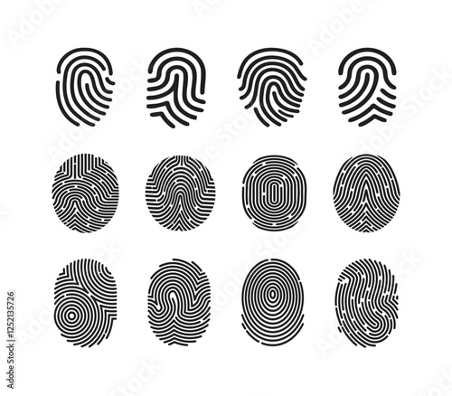 Finger print id authentication symbol set. Fingerprint, biometric, identity icon set. Fingerprints icon set vector isolated