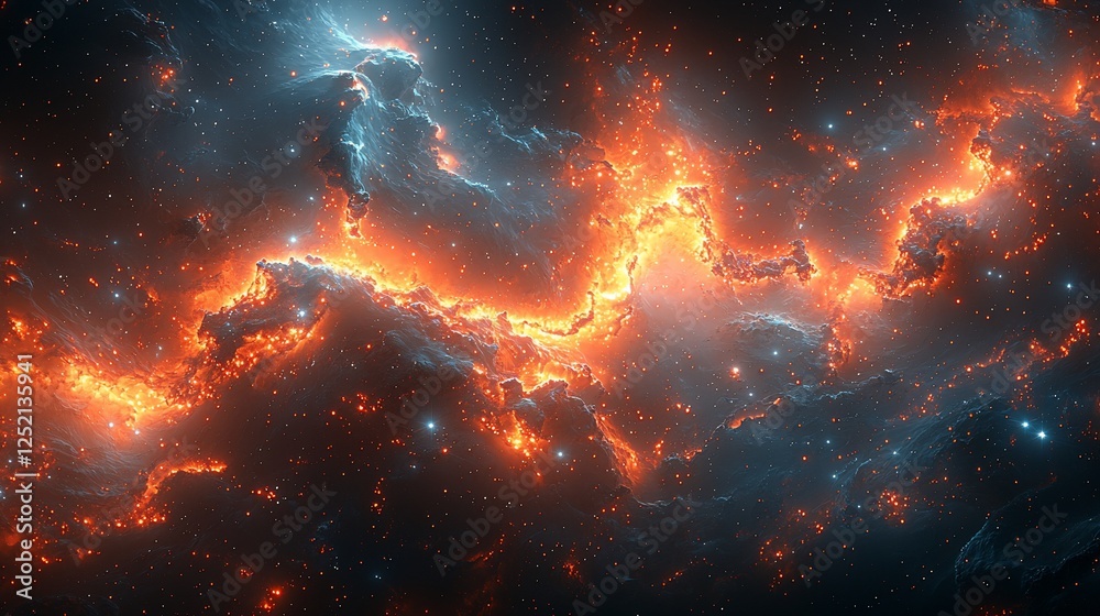 Cosmic Nebula, fiery streams, swirling gas clouds, celestial landscape, background use Cosmic Nebula, fiery streams, swirling gas clouds, celestial landscape, background use