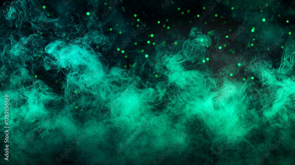 Teal smoke swirls, dark background, green bokeh, abstract art, website banner Teal smoke swirls, dark background, green bokeh, abstract art, website banner