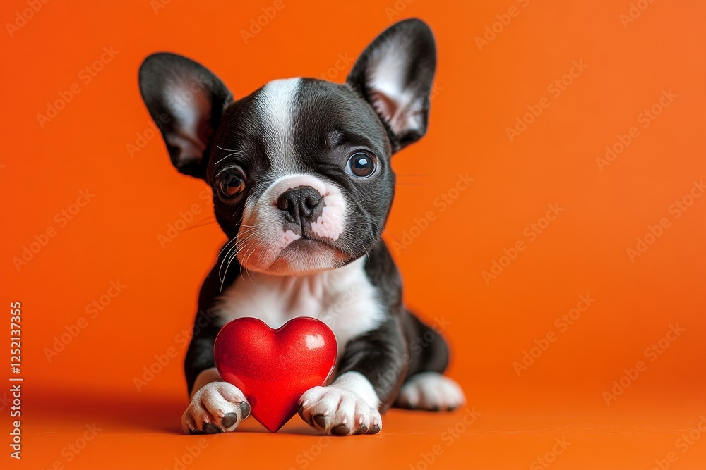 Boston terrier - my cherished dog. Cute boston terrier hound with diamond red heart - emblem of love, funny greeting card. Marketing creative. Love and care. Red heart animal themes. Pet lov. Boston terrier - my cherished dog. Cute boston terrier hound with diamond red heart - emblem of love, funny greeting card. Marketing creative. Love and care. Red heart animal themes. Pet lov.