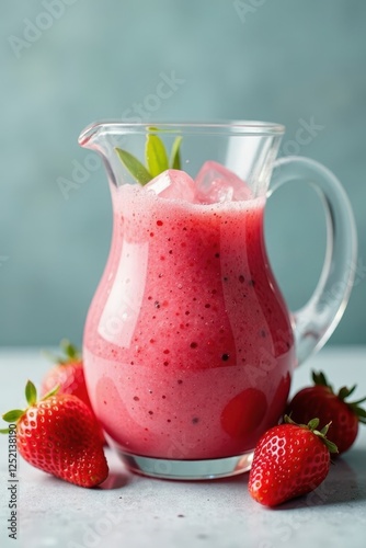 Wallpaper Mural Strawberry smoothie in glass pitcher, ice cubes , juicy, cool Torontodigital.ca