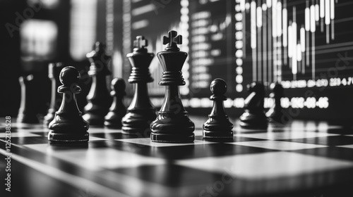 Wallpaper Mural Chess pieces arranged strategically on a board with stock market graphs in the background during a focused training session Torontodigital.ca