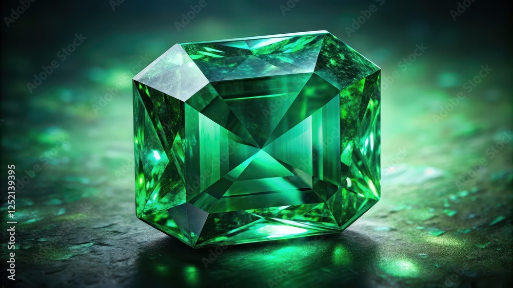 Close-up of giant emerald gemstone with vivid green color, close-up, treasure, close-up Close-up of giant emerald gemstone with vivid green color, close-up, treasure, close-up