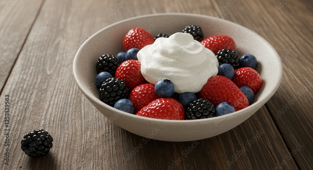 Berry Bowl with Whipped Cream Fresh Strawberries Blueberries and Blackberries Berry Bowl with Whipped Cream Fresh Strawberries Blueberries and Blackberries