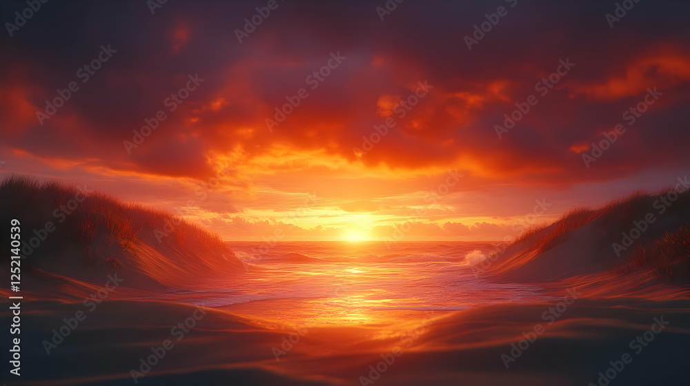 Fototapeta premium Dramatic Sunset Over Sandy Beach