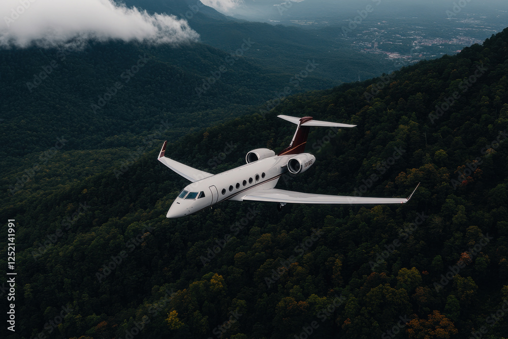 Fototapeta premium A white jet is flying over a forest