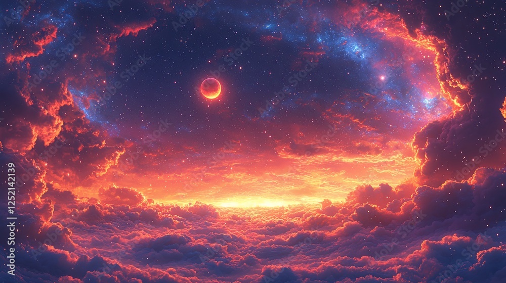 Fototapeta premium Cosmic sunset cloudscape, otherworldly view, space