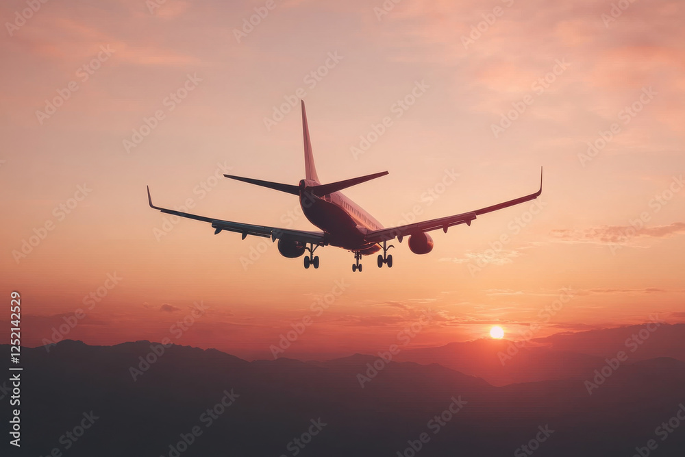 A large airplane is flying through a beautiful sunset sky A large airplane is flying through a beautiful sunset sky