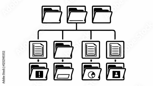 Hierarchical file folder system illustration for document organization