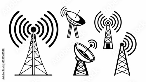 Collection of Black and White Communication Tower Icons