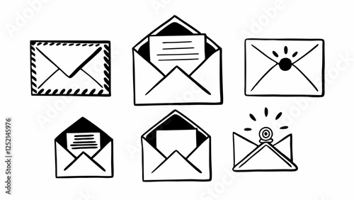 Hand-drawn mail envelopes with different styles