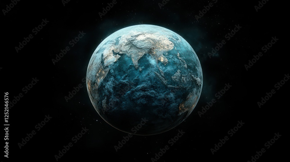 Fototapeta premium Dark, icy Earth globe in space.