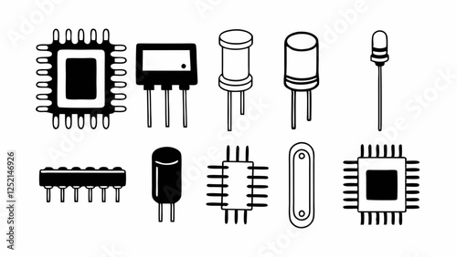 Simple Vector Illustration of Various Electronic Components