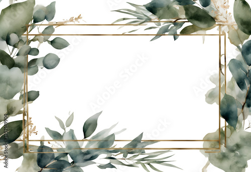 Obraz na płótnie botanical eucalyptus abstract set wallpapers border floral green leaf gold illustration background stationary fashion watercolor frame tree olive branches collection bouquet wedding art leaves w salonie