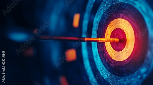 Arrow hitting the center of a vibrant target For symbolizing innovation precision the achievement of goals success leadership confidence strategy Cooncept.