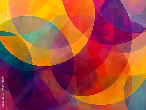 Layers bright overlapping circles forming a dynamic geometric work environment