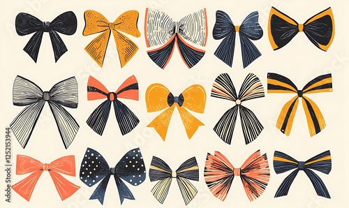 Vintage bow designs illustrated in bold geometric styles